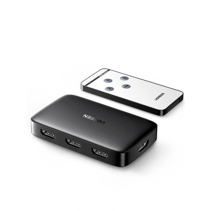 Commutateur Switch  HDMI 4K 30Hz, 3 Entrées 1 Sortie 1080P 60Hz 3D Avec Telecommande Ir Ugreen