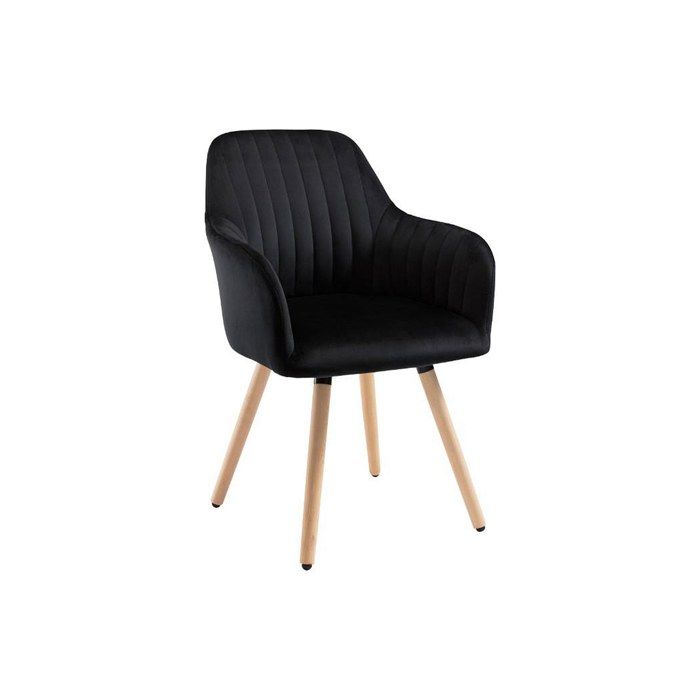 Chaise avec accoudoirs en velours et pieds bois de hêtre - Noir - ELEANA