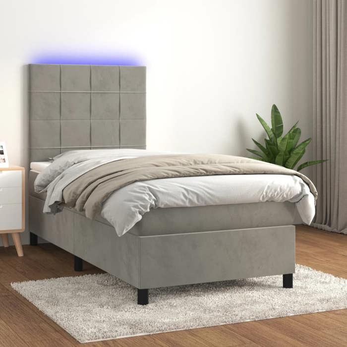 vidaXL Sommier Tapissier et Matelas et LED Rembourré Matelas de Lit Adulte Lit Simple Meuble de Chambre à Coucher Gris Clair 3136101
