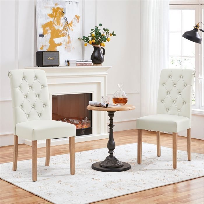 Lot 2 Chaises de Salle à Manger Tissu -Patins de protection-Pieds bois - cuisine 455× 62 × 985 cm Beige YAHEETECH