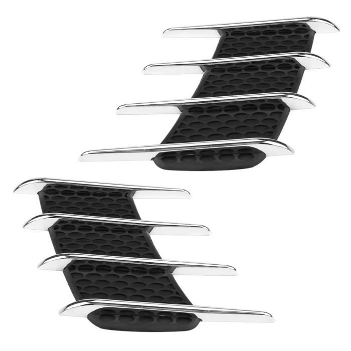 Paar Faux Shark Aération Voiture – Grille Admission Latérale 3D Capot, Look Sportif Noir/Argent, Facile à Coller