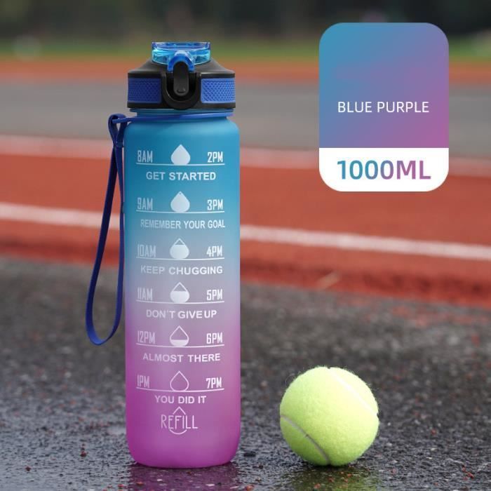 Acheter Bouteille d'eau de motivation 1L avec paille et marqueur de temps, bouteille de sport étanche à rabat pour