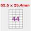 Feuilles A4 autocollantes référence univers UGE44V02 pour imprimantes Laser et Jet dencre Blanc Mat 10 Planches de 44 de mini étiquette 50 x 25 mm = 440 étiquettes