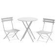 QIFAshma®ENSEMBLE TABLE CHAISE Lot de 3 -1 table Ronde et 2 chaises-Intérieur/Extérieur-Blanc-1