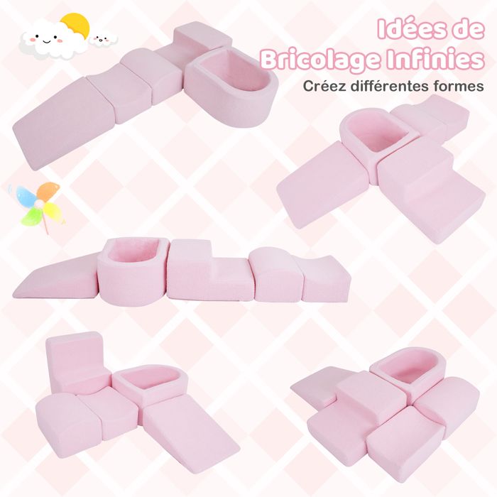 Set De 3 Blocs Mousse Arc-en-Ciel – Escalade, Tunnel, Canapé – Pour Intérieur – Housse PU Lavable – DREAMADE – Rose/Gris