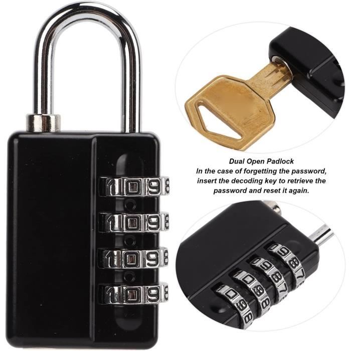 Lot De 4 Cadenas à Clé GNALIA 28 Mm - Pour Casiers, Valises, Sacs De Sport - Alliage De Zinc, Noir - Sécurité Renforcée