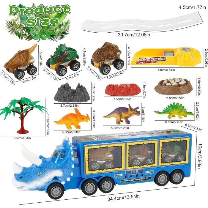 Aoskie Dinosaure Jouet Camion de Transporteur Jouet avec Lumière et Son, 23  Pcs Dinosaure Jeu Voiture Dinosaure Cadeau pour Enfant 3 4 5 Ans
