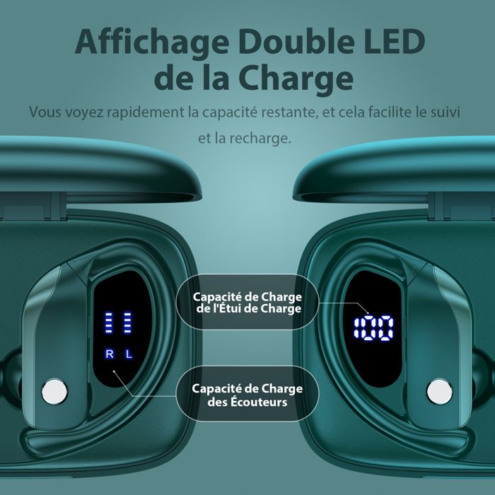 TAGRY Écouteurs Bluetooth Sans Fil, Lecture 60 H, Affichage De La