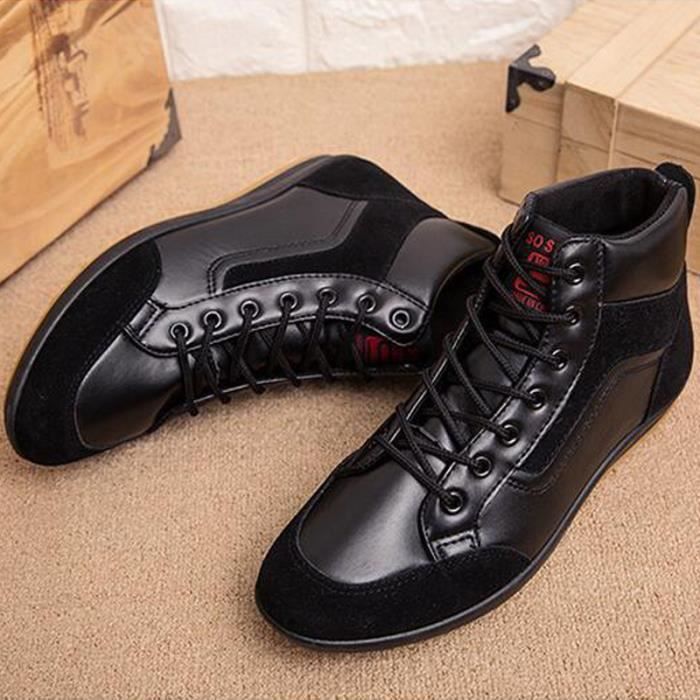 Chaussures Montantes Homme - Noir - Cuir - Lacets - Loisirs perméable à  l'air - Achat / Vente Chaussures Montantes Homme - Noir - Cuir - Lacets -  Loisirs perméable à l'air - Cdiscount