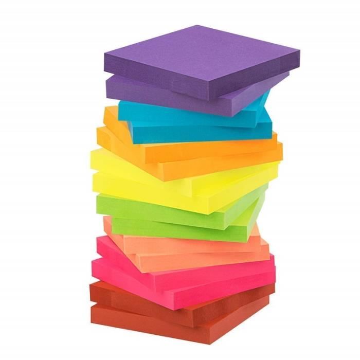 Lot De 12 Blocs, 5 Couleurs Vives, 100 Feuilles Par Bloc, 7,6