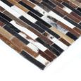 PATCHWORK - Tapis de salon en Cuir motif lignes 140 x 200 cm Marron/Blanc/Noir-2