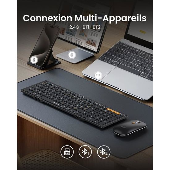 DeLUX PockCombo Ensemble Clavier et Souris Bluetooth Pliable, sans Fil
