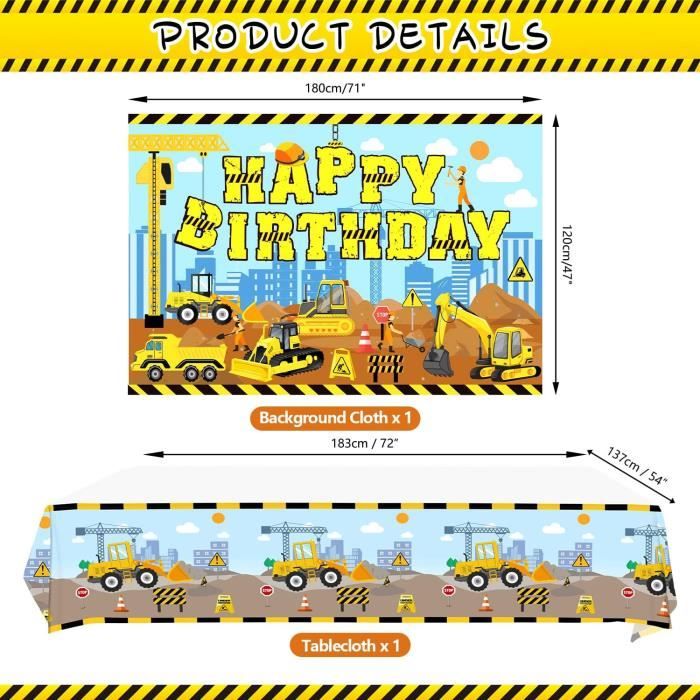 Décorations Pour Chantier De Construction -Enfant Garçon Anniversaire Ensemble De Fournitures De