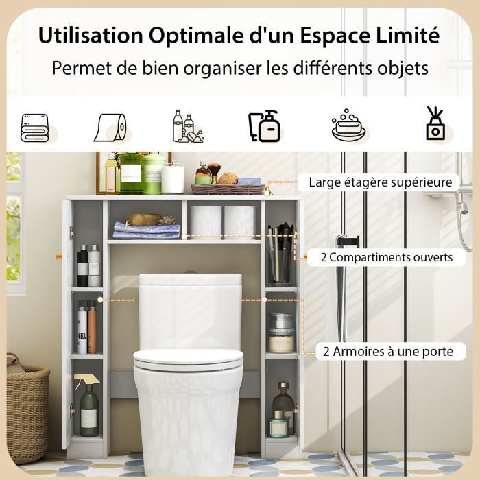 Meuble de Toilette WC Armoire de Rangement avec Etagère Ajustables et  Porte-papier Blanc - Costway