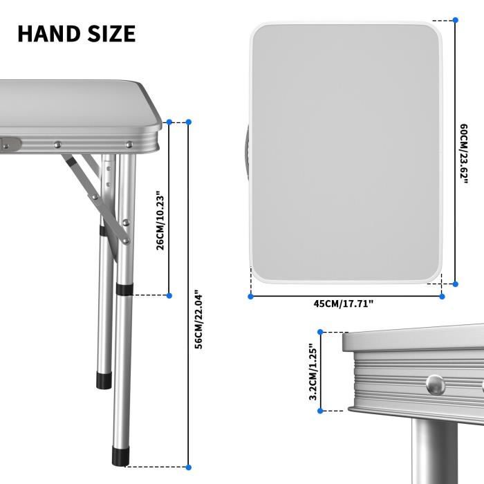 Table De Camping Pliante En Aluminium 120 Cm - Réglable En Hauteur 3 Positions - Ultra Portable Avec Poignée Pour Randonnée, Pique-Nique & Barbecue