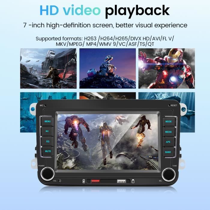 Andven Autoradio Bluetooth Double DIN 7 Pouces - Écran Tactile + Caméra De Recul + Miroir Link + FM USB TF AUX + Télécommande