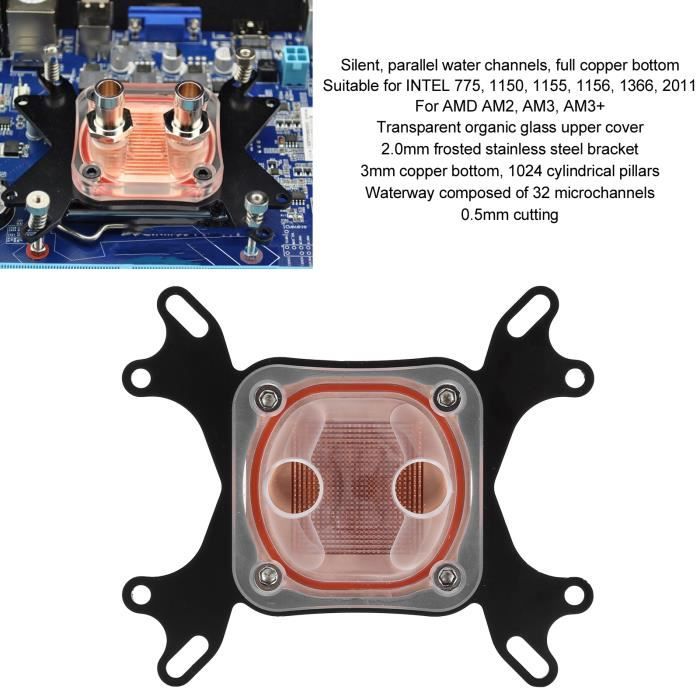 Qiilu Bloc de refroidissement par eau CPU Ordinateur AM2/AM3/AM3 + CPU ...