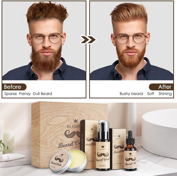 Kit Soins Barbe Homme 11 En 1 CUSMAY - Complet Avec Shampooing, Huile, Baume, Neuf