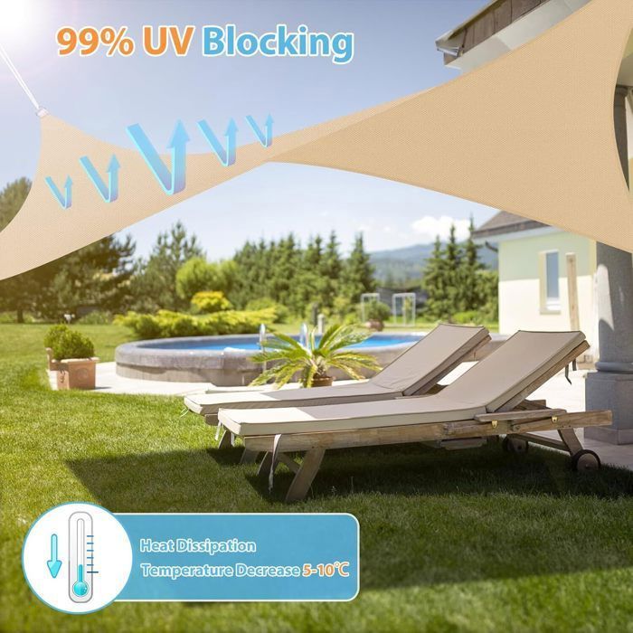 Voile D'ombrage Rectangulaire 1.5x2.2 M – Toile Polyester 220g/m² étanche Et 98% UV | Pour Terrasse, Jardin, Piscine - 6