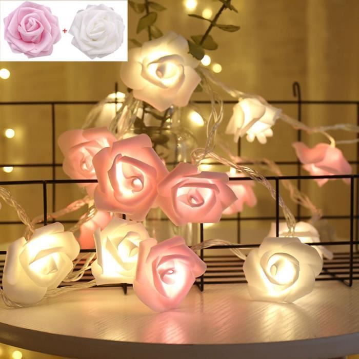 3m 20leds - Batterie-Rose Rose Rouge-Guirlande lumineuse de roses  artificielles à piles, pour noël, la saint