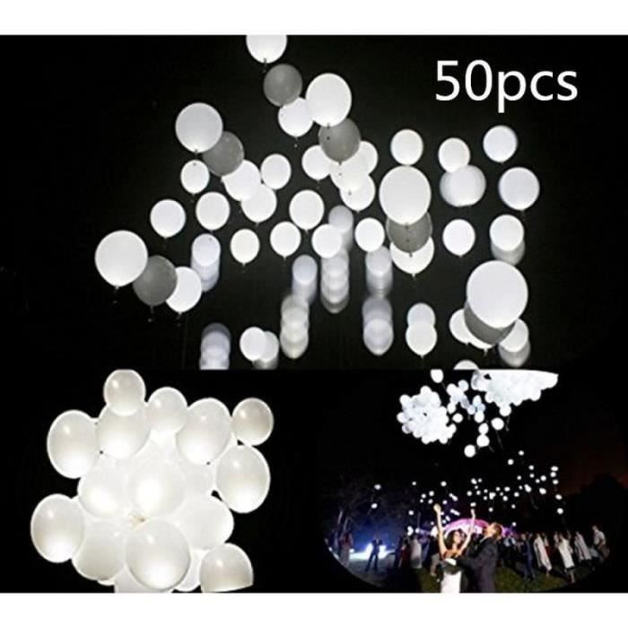 Lot de 50 Pcs Ballon LED Lumineux Blanc Décoration Lumineuse pour Mariage  Fête et Soirée