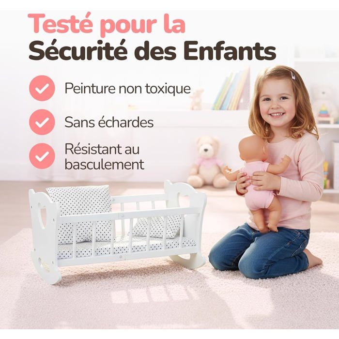 Berceau Poupée 18 Pouces Pliable Maille Cœur – Lit Bébé Portable Pour Poupées, Sac Transport Inclus, Jeu Enfant 3 Ans+