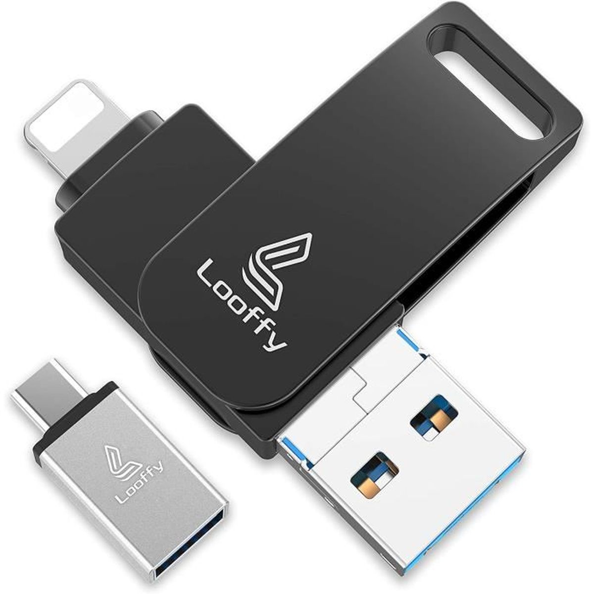 Looffy Clé USB pour iPhone iPad Cle USB 32 Go 3.0 iOS USB Flash Drive Mémoire Stick pour iPhone iPad Android Smartphone Tablette PC Macbook 4 in 1 