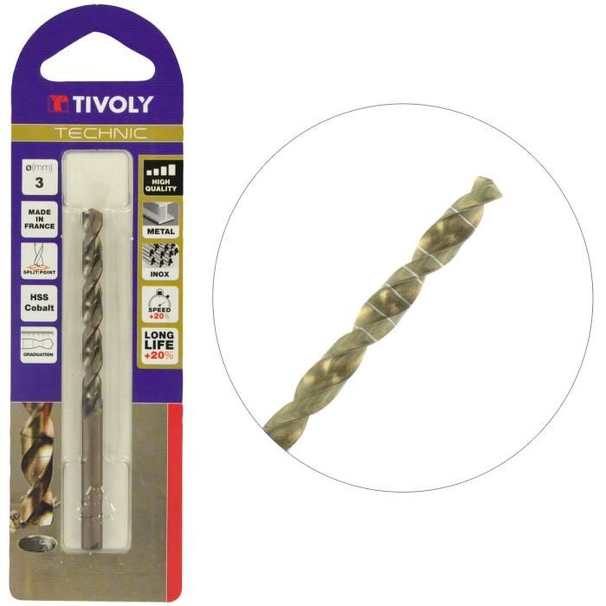 Foret Métal Ø3mm en Acier COBALT Perçage des Aciers Top Qualité Affutage optimal pointe en croix