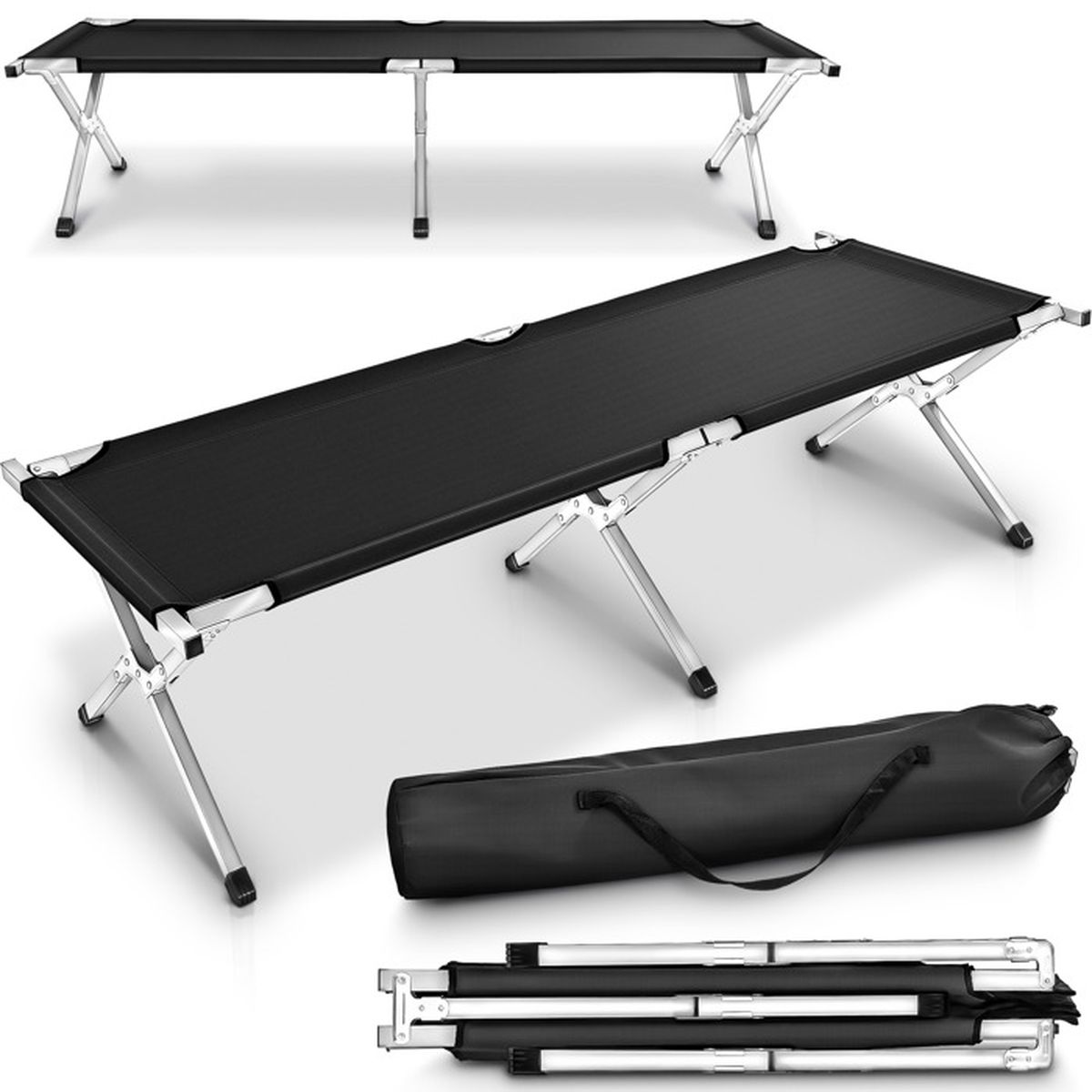 Lit de camp pliable Fosco Field Cot Lightweight Black léger et compact