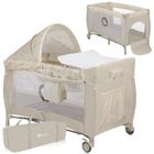 Lit parapluie bébé 2en1 LIONELO Sven Plus - De 0 à 36 mois - Table à langer - Moustiquaire et accessoires - Beige