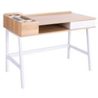 Bureau informatique contemporain VINSETTO - Multi-rangement - Métal blanc - MDF chêne clair