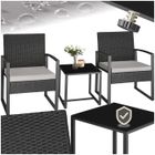 Salon de jardin - TECTAKE - Ensemble détente d'extérieur GRANADA 2 places robuste en rotin et table avec plateau en verre - Noir