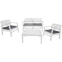 Dmora - Set salon d’extérieur Massa, Salon de jardin avec 2 fauteuils, 1 canapé et 1 table basse, Blanc