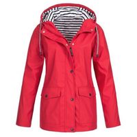 YTisabella™ Veste de pluie solide grande taille imperméable coupe-vent à capuche imperméable femme veste Softshell - Rouge