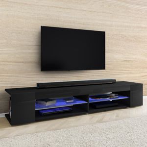 MEUBLE TV Meuble TV - MITCHELL - 180 cm - noir mat / noir brillant - éclairage LED bleu à piles - style moderne