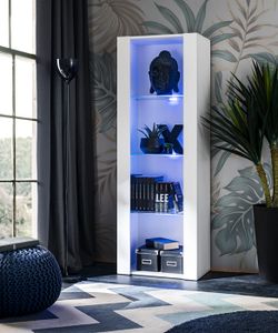 VITRINE - ARGENTIER Vitrine armoire Tivoli Komodee - LED bleues - Blanc Mat & Blanc - L55cm x H159cm x P35cm