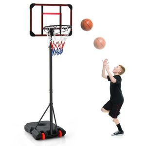 PANIER DE BASKET-BALL COSTWAY Panier de Basket-ball-Hauteur Réglable 193 à 248 cm-2 Roues-Base Remplissable Sable,Eau-Panneau Arrière Incassable-Enfants