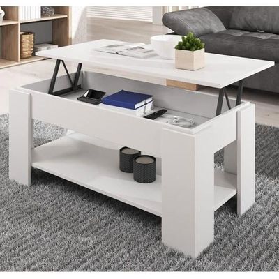 PortoAlegre Table Basse Pliable 80x50x44 Cm - Bureau Portable Blanc Multifonction