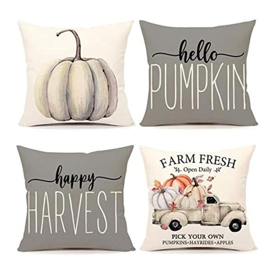 Housses De Coussin Automne Lot De 2 - Motif Citrouilles Et Eucalyptus - 30x50 Cm - Polyester Doux - Pour Salon, Canapé, Déco Saisonnière - 5