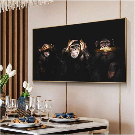 ZMFBHFBH Imprimer 3 Singes Photo Animale Toile Art Mural Affiches Et Impressions Peinture Décor à La Maison Salon Décoration 60x120 Cm (23,6 X 47,2 Pouces) Sans Cadre