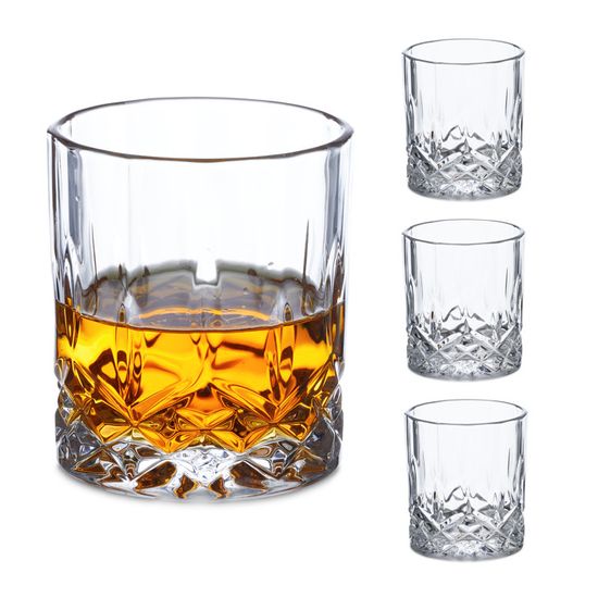 Set Relaxdays : 4 Verres à Whisky 330ml + Carafe 650ml - Verre épais, Design Transparent - Coffret Cadeau