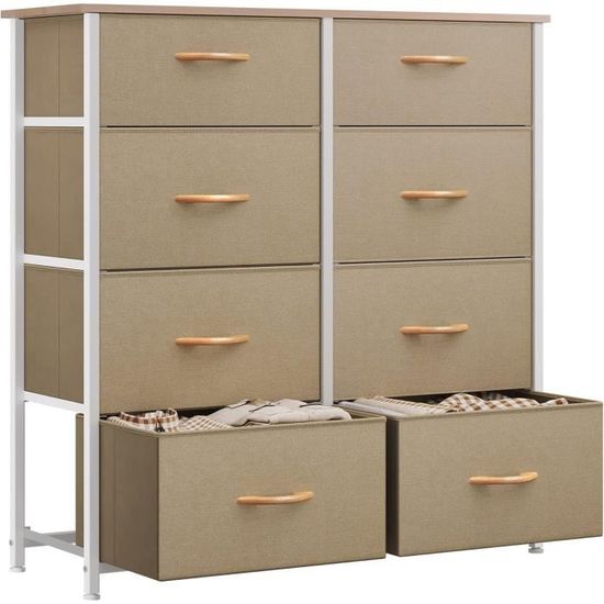 Commode En Tissu 11 Tiroirs - Meuble Rangement Chambre Adulte, Cadre Acier, Plateau Bois, Style Bohème - 6