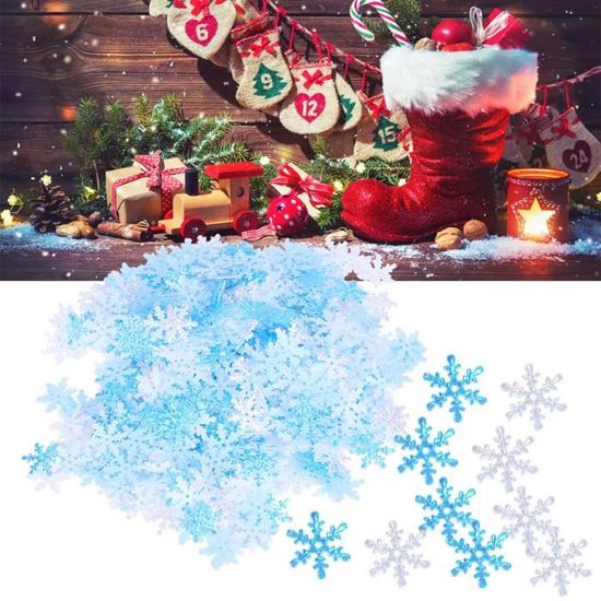 1 paquet Décoration de confettis flocons de neige Tissu non tissé de Noël Bleu Blanc AB Couleur mixte 15mm
