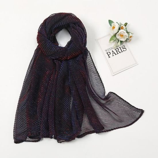 Hijab Plissé Turban Femme, Foulard Glitter Avec Franges, Multicouleur 190cm