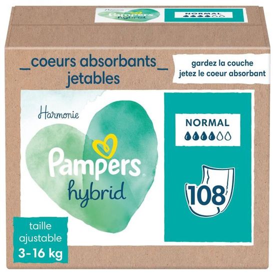 PAMPERS Hybrid 108 Cœurs absorbants Normal pour Couches Lavables