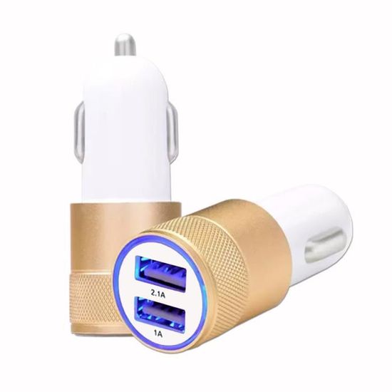 Chargeur Allume-Cigare USB Or Gold de voiture Double Ports Ultra Rapide ...