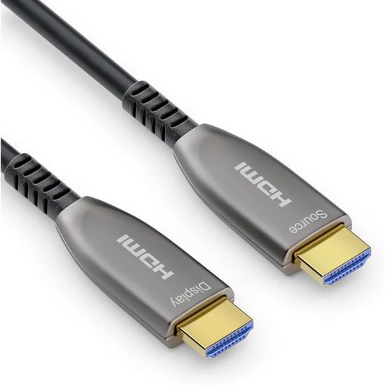 thumbnail image 2 of Câble HDMI 2.1 Fibre Optique - 8K@60Hz, 4K@120Hz, EARC VRR, Longueurs Multiples, Noir, Or Plaqué 2 of 4