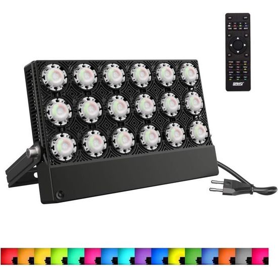 Lot De 2 Projecteurs LED Extérieur 100W RGB Sécu Avec Télécommande - Étanche IP66 Changeant De Couleur