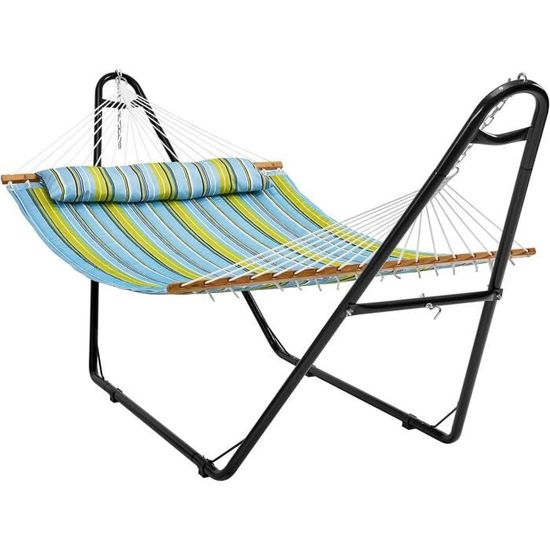 BB Sport Hamac Double Avec Barres – 2 Personnes, Surface 240x150 Cm, Charge Max 300 Kg, Polycoton Résistant Intempéries, Incl. 2 Oreillers, Idéal Jardin & Camping