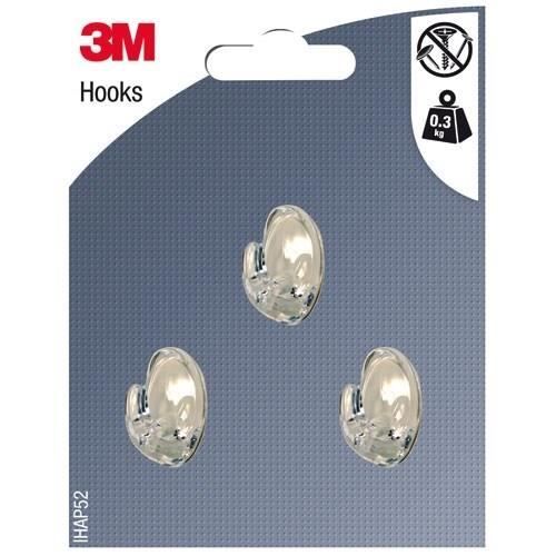 3M Crochet adhésif - Ovale petit - Crochet pointe plastique - Supporte 0 3 kg - Transparent - Lot de 3